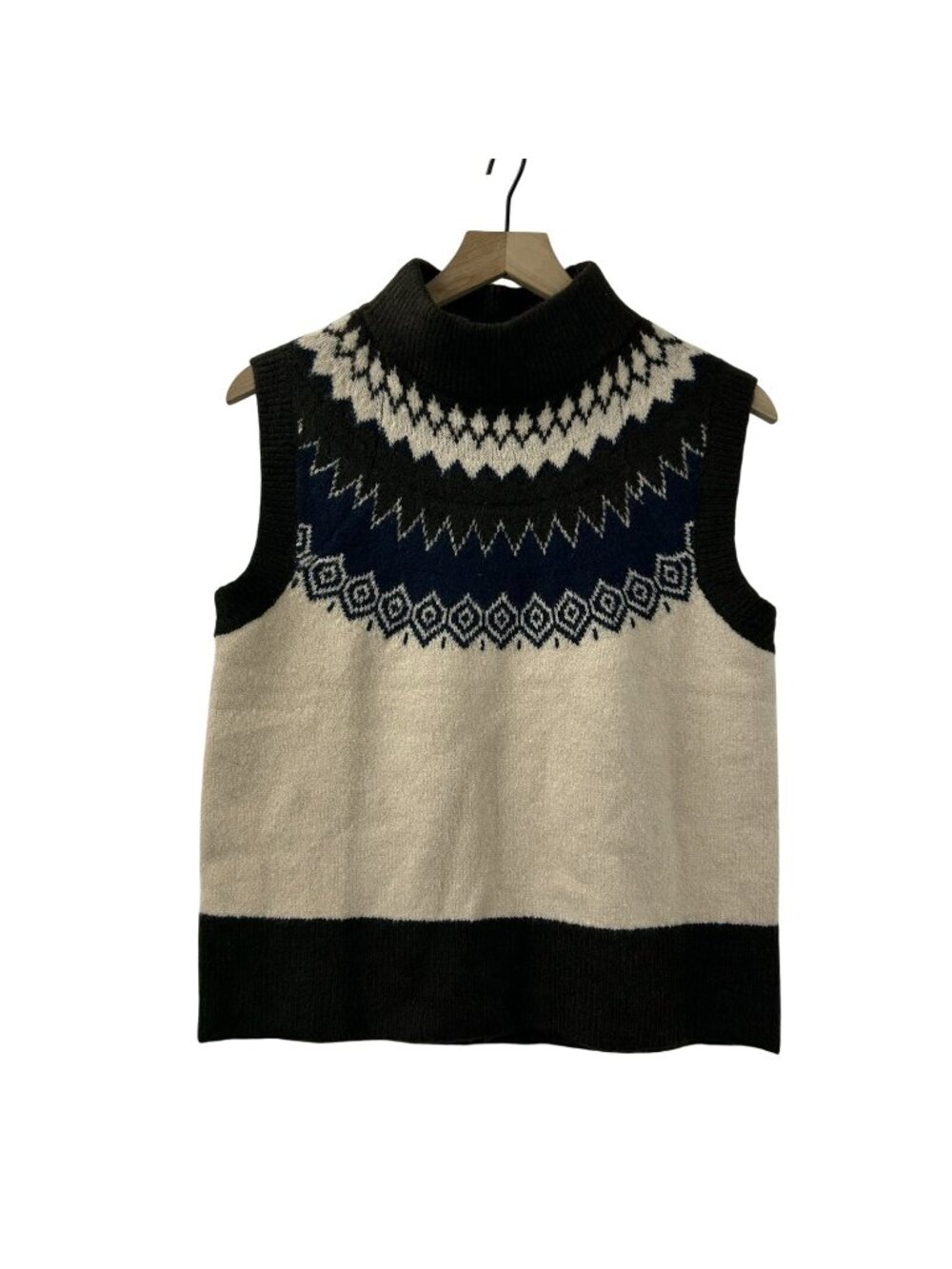 Evereve Geometric Fair Isle Sweater Vest Womens Small Brown/ Beige High Neck